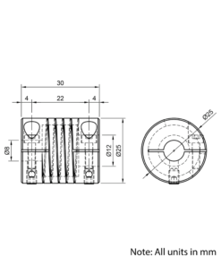 Technical Drawing Of Helical Beam Flexible Shaft Coupling - 8mm - 12mm