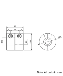 Technical Drawing Of Rigid Shaft Coupling - 8mm - 12mm