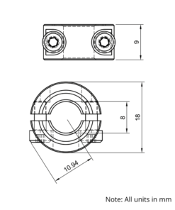 Technical Drawing Of Double Split Shaft Collar - 8mm