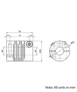 Technical Drawing Of Slit Beam Flexible Shaft Coupling - 8mm - 8mm