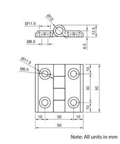 Technical Drawing Of Aluminium Hinge - 30 Series - Black