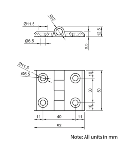 Technical Drawing Of Aluminium Hinge - 40 Series - Black