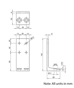 Technical Drawing Of Floor Bracket - 30 Series - Double Slot