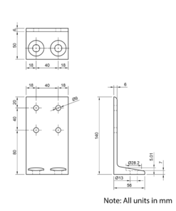 Technical Drawing Of Floor Bracket - 40 Series - Double Slot