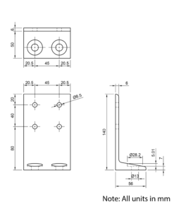 Technical Drawing Of Floor Bracket - 45 Series - Double Slot