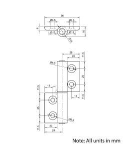 Technical Drawing Of Lift Off Hinge - 30 Series - Left-hand