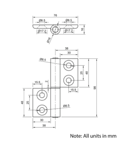 Technical Drawing Of Lift Off Hinge - 45 Series - Left-hand