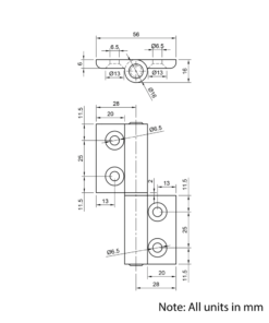Technical Drawing Of Lift Off Hinge - 30 Series - Right-hand