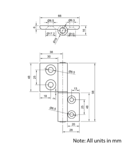 Technical Drawing Of Lift Off Hinge - 30 to 40 Series - Right-hand