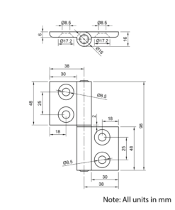 Technical Drawing Of Lift Off Hinge - 40 Series - Right-hand