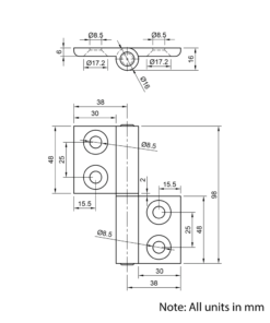 Technical Drawing Of Lift Off Hinge - 45 Series - Right-hand
