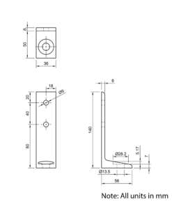 Technical Drawing Of Floor Bracket - 40 Series - Single Slot