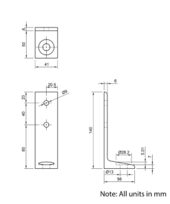 Technical Drawing Of Floor Bracket - 45 Series - Single Slot