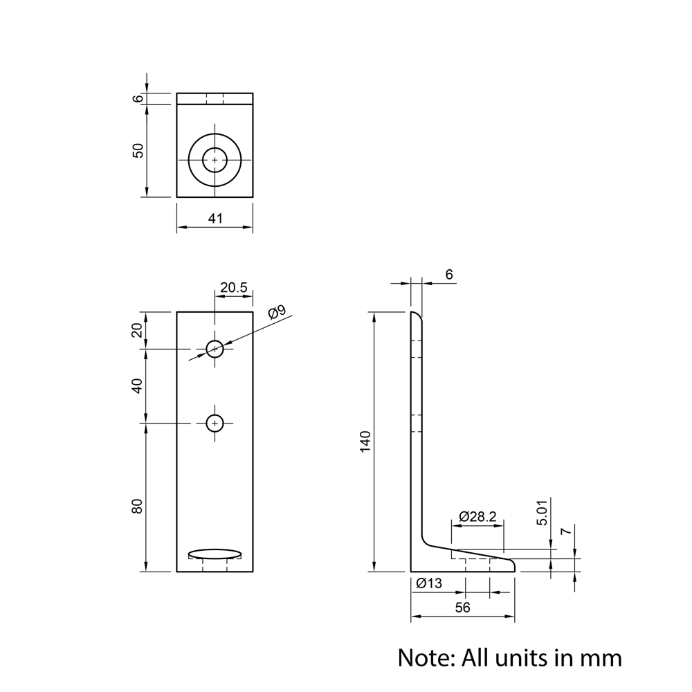 Technical Drawing Of Floor Bracket - 45 Series - Single Slot