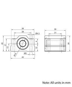 Technical Drawing Of Linear Housed Bearing - 10mm