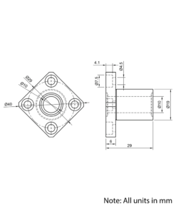 Technical Drawing Of Linear Square Flanged Bearing - 10mm
