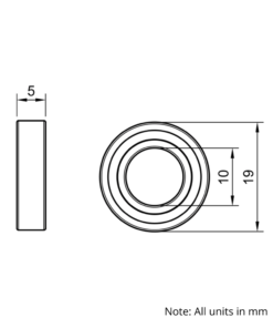 Technical Drawing Of Radial Bearing - Double Sealed - 10mm - Compact