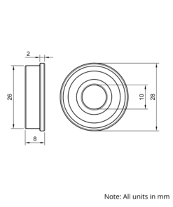 Technical Drawing Of Radial Flanged Bearing - Double Sealed - 10mm - Standard