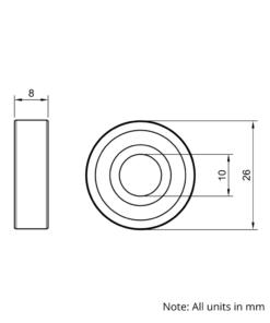 Technical Drawing Of Radial Bearing - Double Sealed - 10mm - Standard