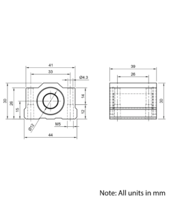 Technical Drawing Of Linear Housed Bearing - 12mm