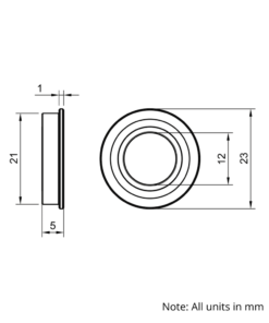 Technical Drawing Of Radial Flanged Bearing - Double Sealed - 12mm - Compact