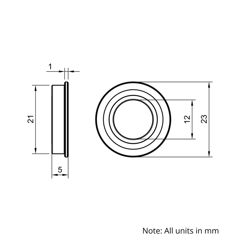 Technical Drawing Of Radial Flanged Bearing - Double Sealed - 12mm - Compact