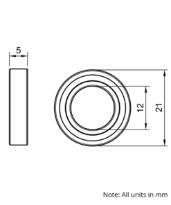 Technical Drawing Of Radial Bearing - Double Sealed - 12mm - Compact