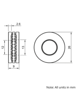 Technical Drawing Of Thrust Bearing - 12mm