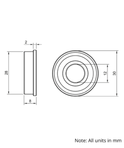 Technical Drawing Of Radial Flanged Bearing - Double Sealed - 12mm - Standard