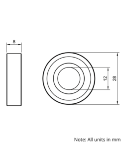 Technical Drawing Of Radial Bearing - Double Sealed - 12mm - Standard