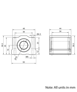 Technical Drawing Of Linear Housed Bearing - 16mm