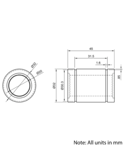 Technical Drawing Of Linear Bearing - 20mm