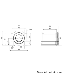 Technical Drawing Of Linear Housed Bearing - 20mm