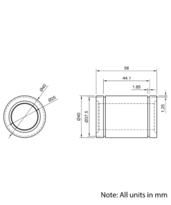 Technical Drawing Of Linear Bearing - 25mm