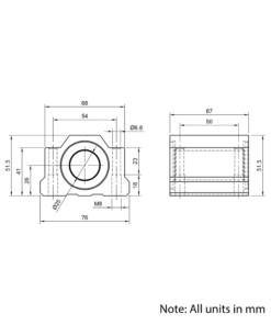 Technical Drawing Of Linear Housed Bearing - 25mm