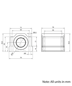 Technical Drawing Of Linear Housed Bearing - 30mm