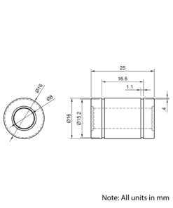 Technical Drawing Of Linear Bearing - 8mm