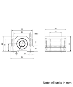 Technical Drawing Of Linear Housed Bearing - 8mm
