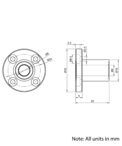 Technical Drawing Of Linear Round Flanged Bearing - 8mm