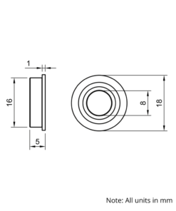 Technical Drawing Of Radial Flanged Bearing - Double Sealed - 8mm - Compact