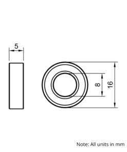 Technical Drawing Of Radial Bearing - Double Sealed - 8mm - Compact