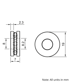 Technical Drawing Of Thrust Bearing - 8mm
