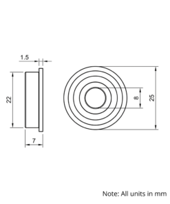 Technical Drawing Of Radial Flanged Bearing - Double Sealed - 8mm - Standard