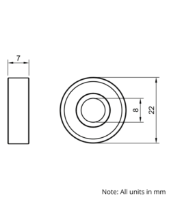 Technical Drawing Of Radial Bearing - Double Sealed - 8mm - Standard