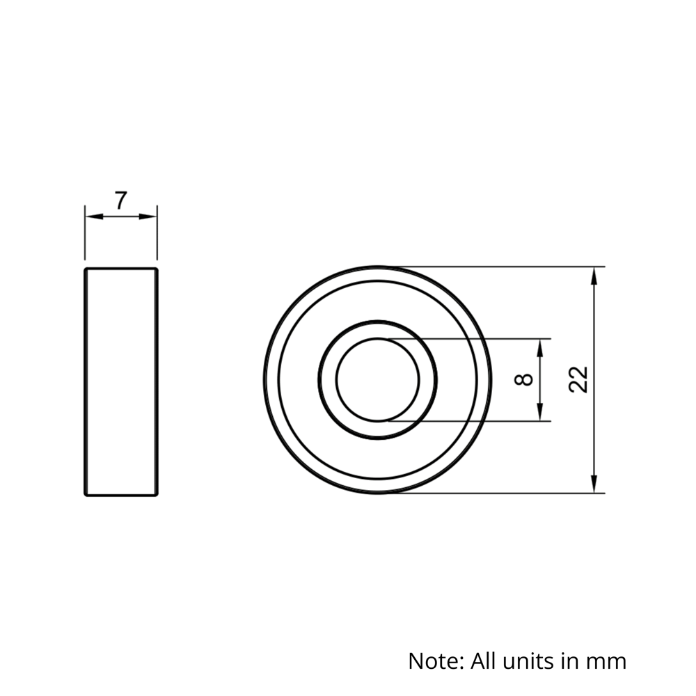 Technical Drawing Of Radial Bearing - Double Sealed - 8mm - Standard