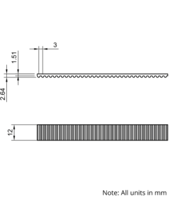 Technical Drawing Of Open Timing Belt - GT - 3MR - Neoprene - 12mm - 1000mm