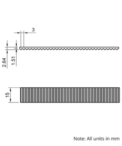 Technical Drawing Of Open Timing Belt - GT - 3MR - EPDM - 15mm - 1000mm