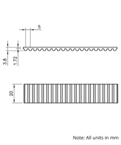 Technical Drawing Of Open Timing Belt - HTD - 5M - Neoprene - 20mm - 1000mm