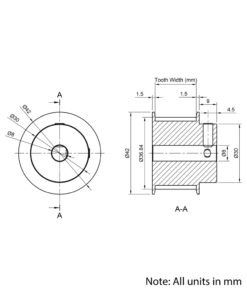 Technical Drawing Of Timing Belt Pulley - HTD - 5M - 24 Teeth - 20mm Belt - 8mm Bore