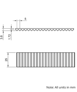 Technical Drawing Of Open Timing Belt - HTD - 5M - Neoprene - 25mm - 1000mm